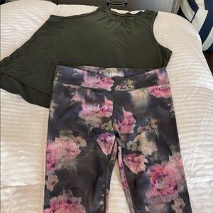 JoyLab Floral Pink/green leggings and matching green tank set